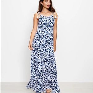 LOFT Beach Floral Bow Strap Tiered Maxi Dress